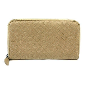 BOTTEGA VENETA round zip long wallet beige leather intrecciato
